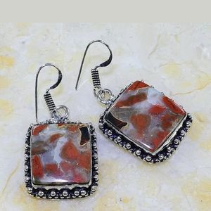 New Red Rainbow Jasper 925 Silver Earrings.